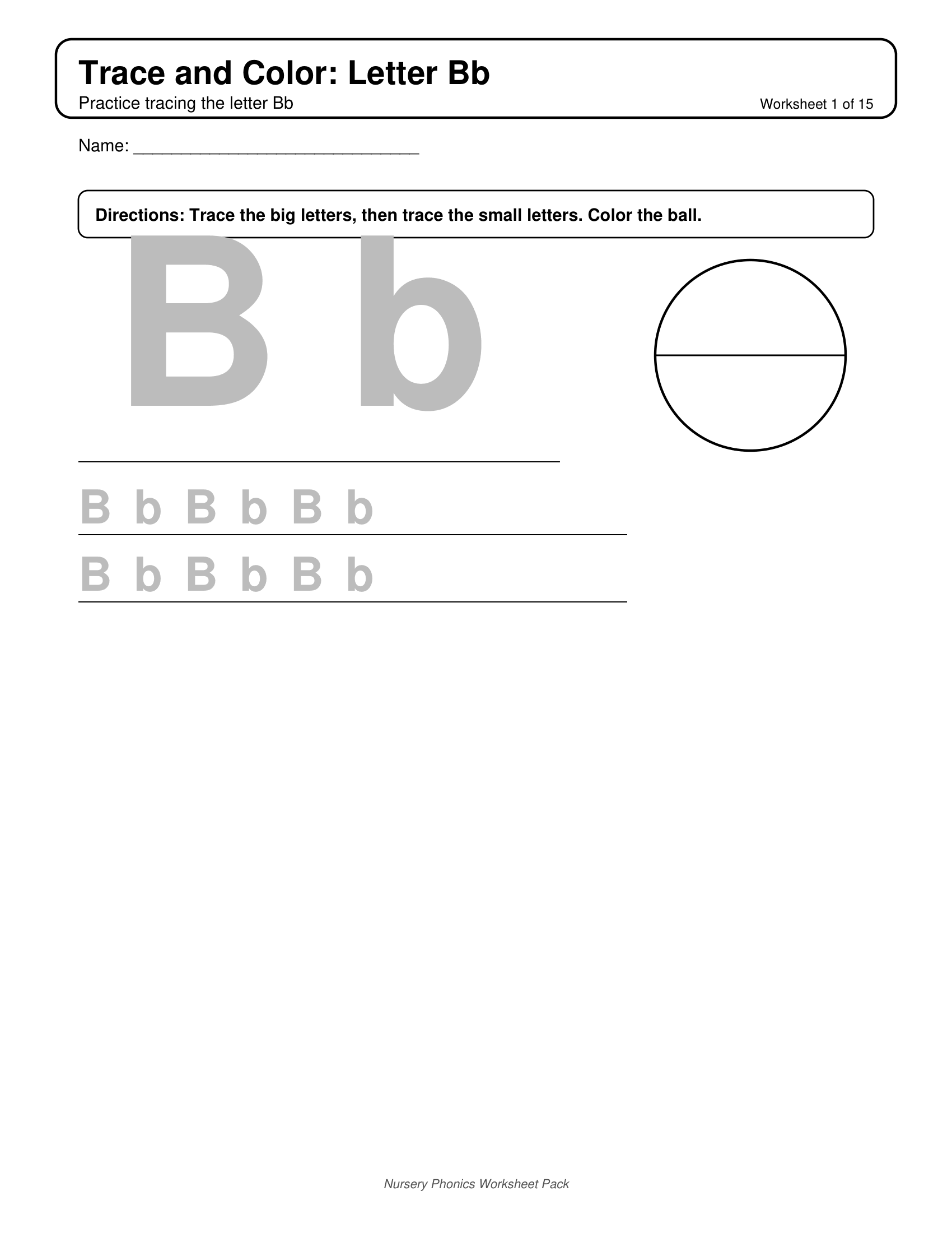 Trace and Color B Phonics Worksheets for Nursery