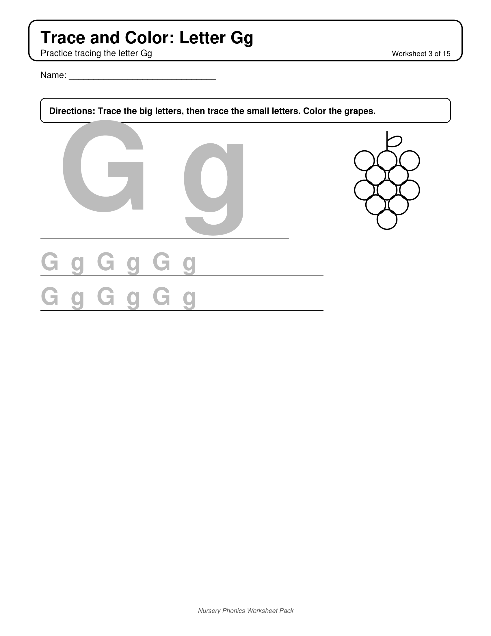 Trace and Color G Phonics Worksheets for Nursery