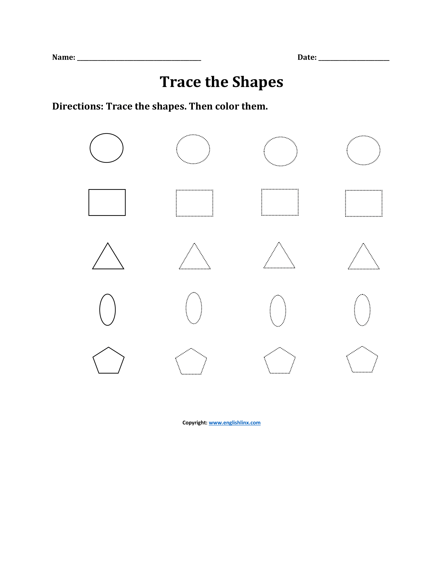 Trace the Shapes Phonics Worksheets for Preschool
