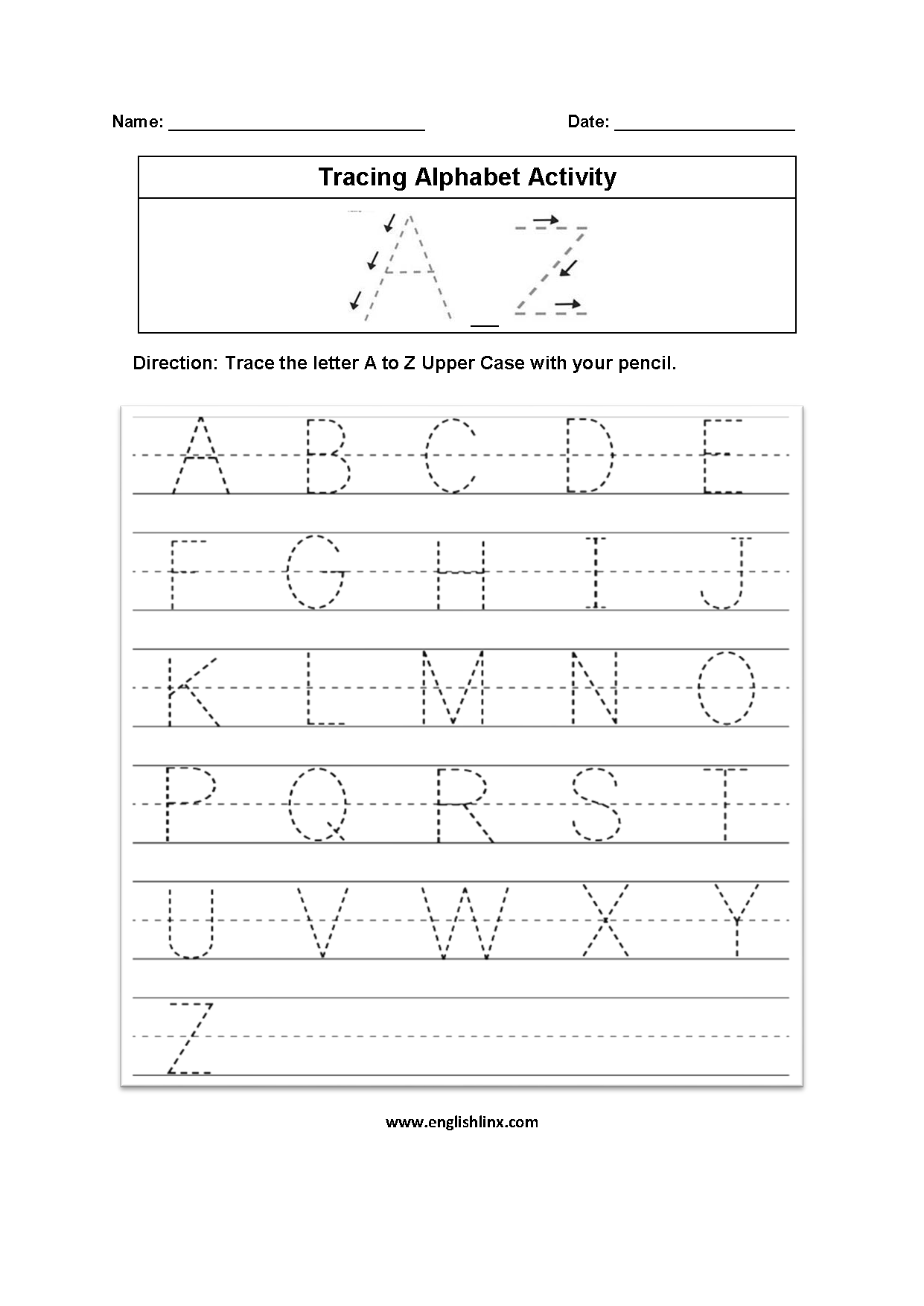 A To Z Alphabet Tracing Worksheets Printable Form Templates And Letter