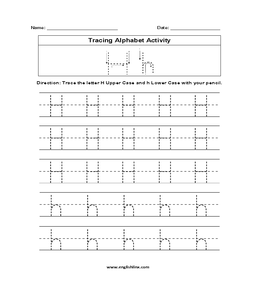 Letter H Tracing Alphabet Worksheets