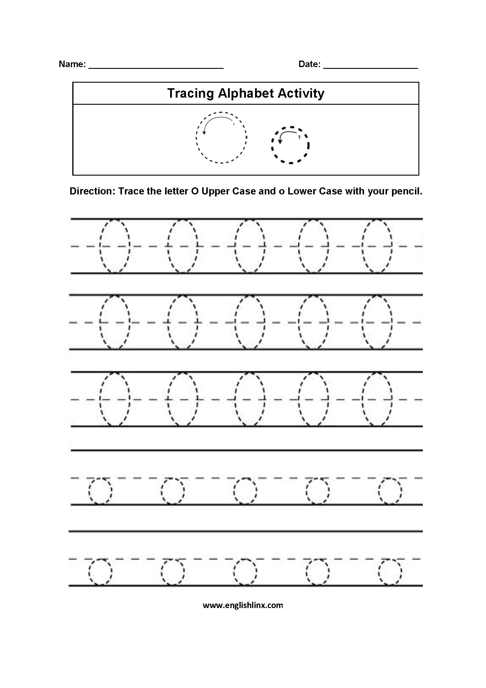 Letter O Tracing Alphabet Worksheets