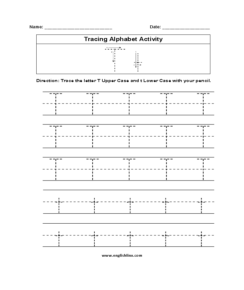 Letter T Tracing Alphabet Worksheets