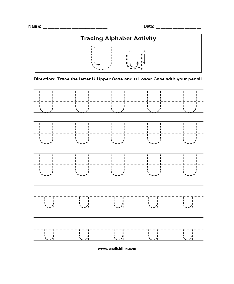 Letter U Tracing Alphabet Worksheets