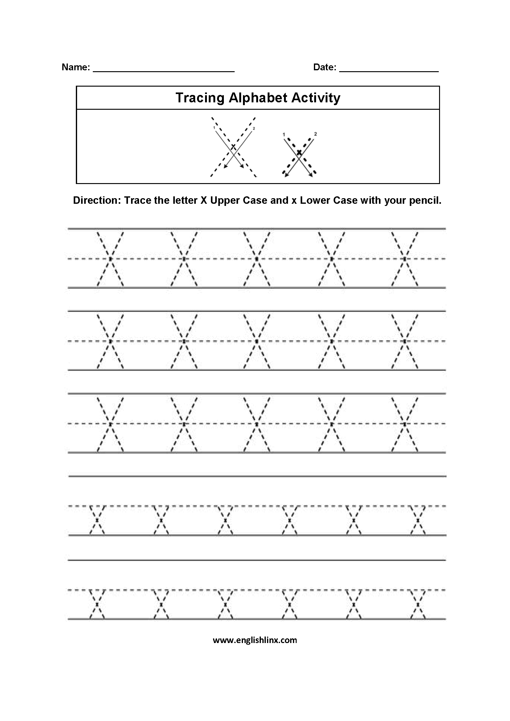 Letter X Tracing Alphabet Worksheets