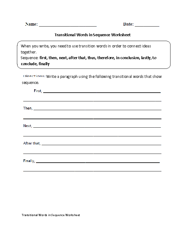 Transitional Words in a Sequence Worksheet