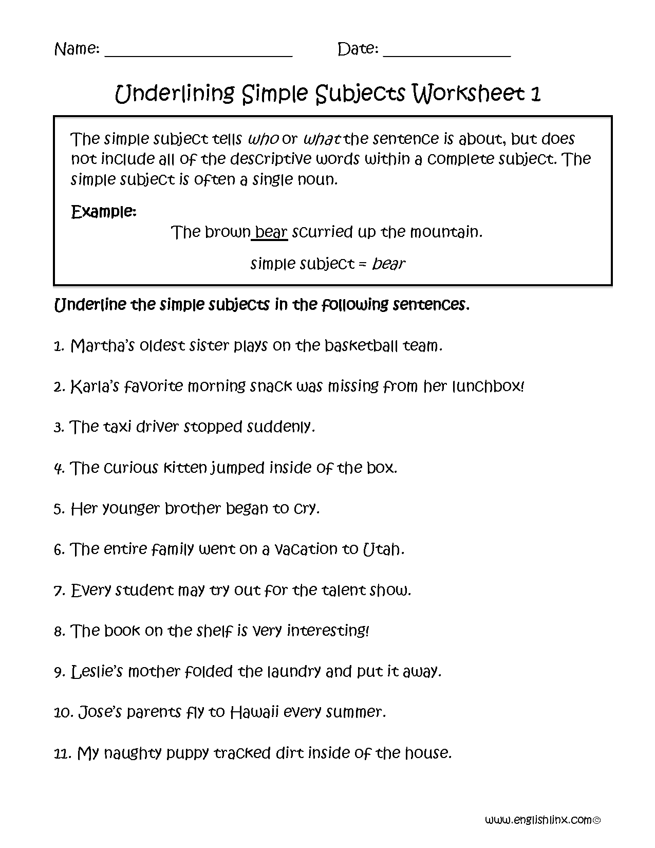 englishlinxcom subject and predicate worksheets