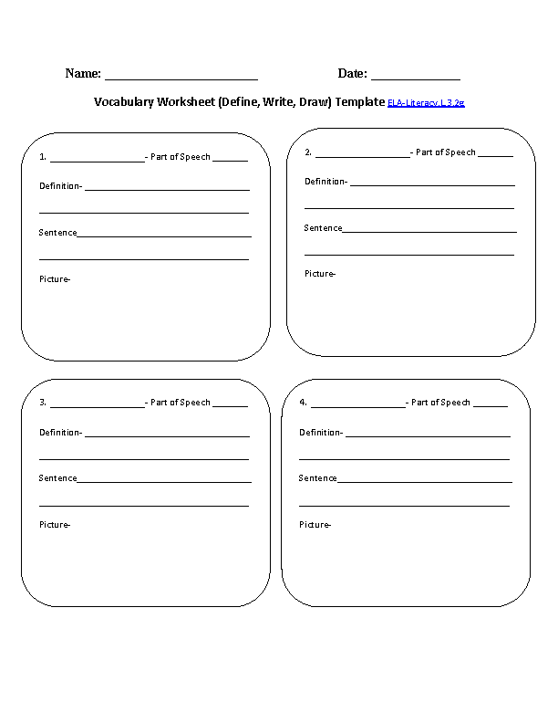 Vocabulary Template 1 ELA-Literacy.L.3.2g Language Worksheet