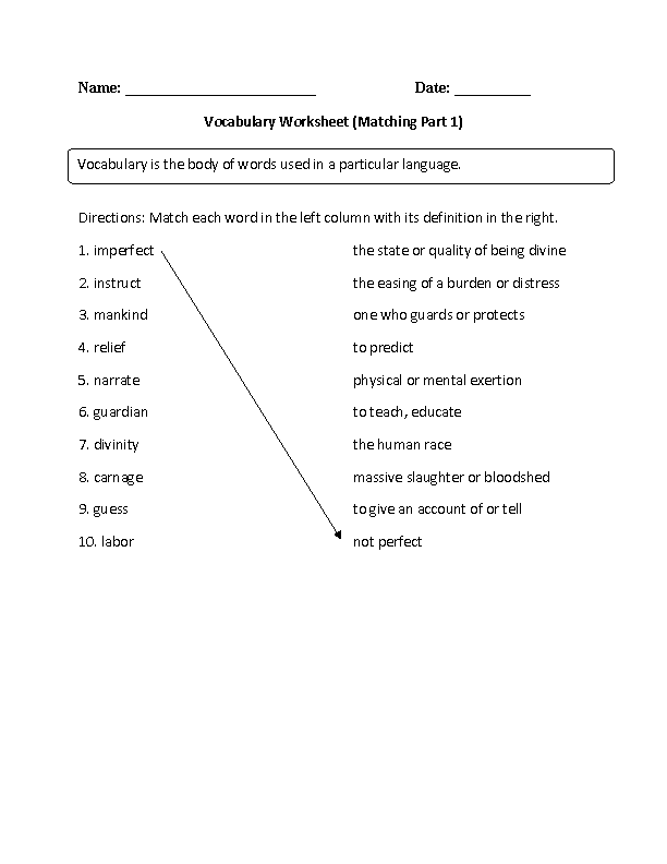 Learning Vocabulary Worksheets Part 1