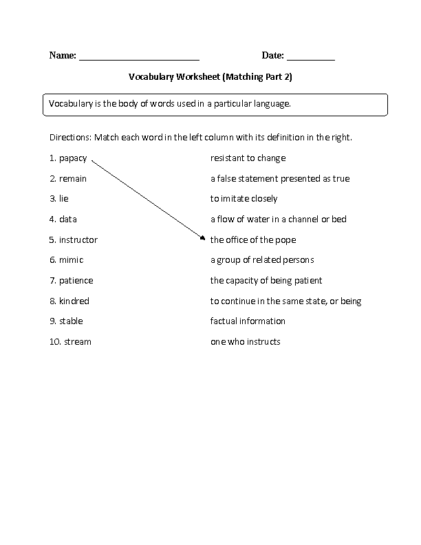 Englishlinx Vocabulary Worksheets