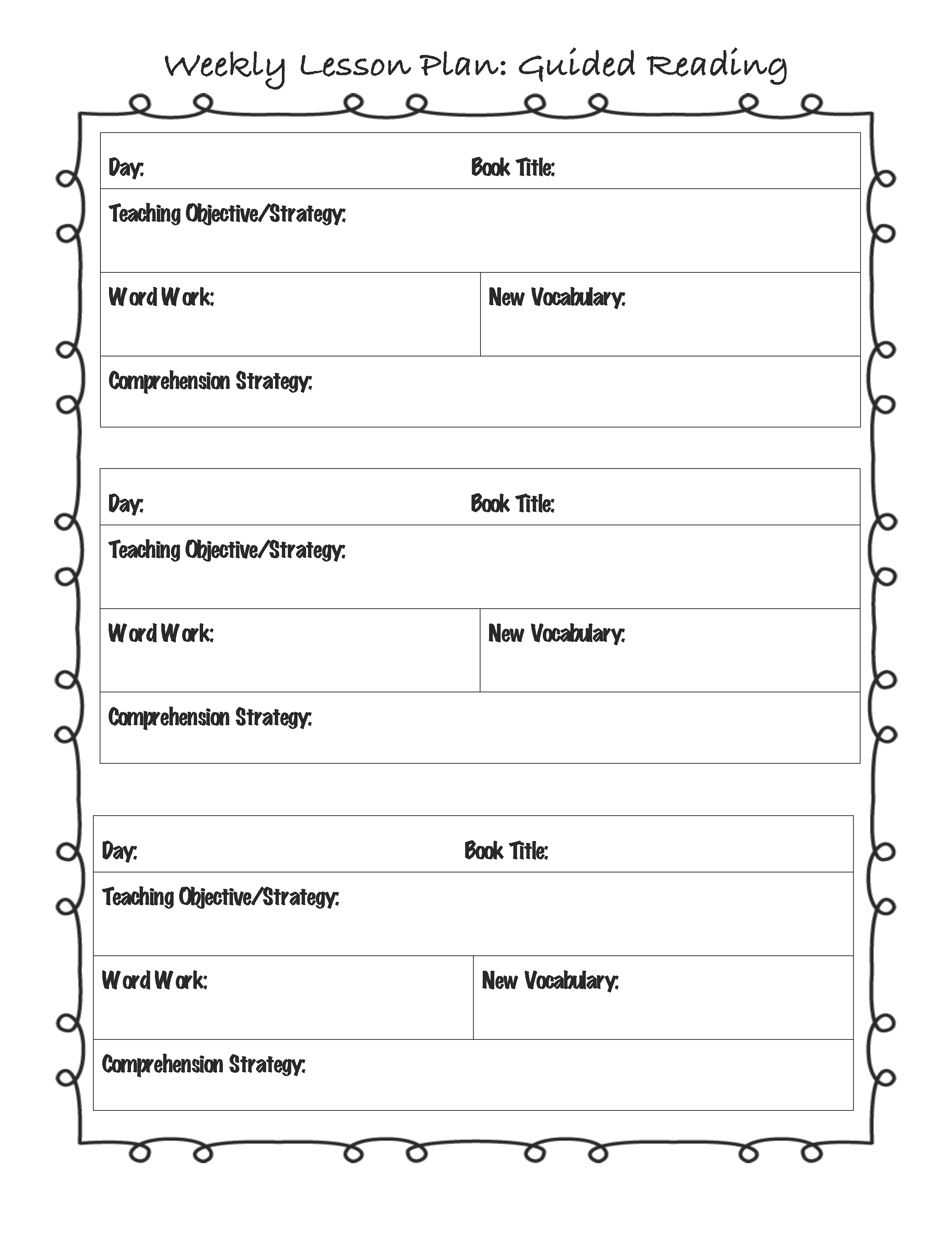 Weekly Guided Reading Lesson Plan Template