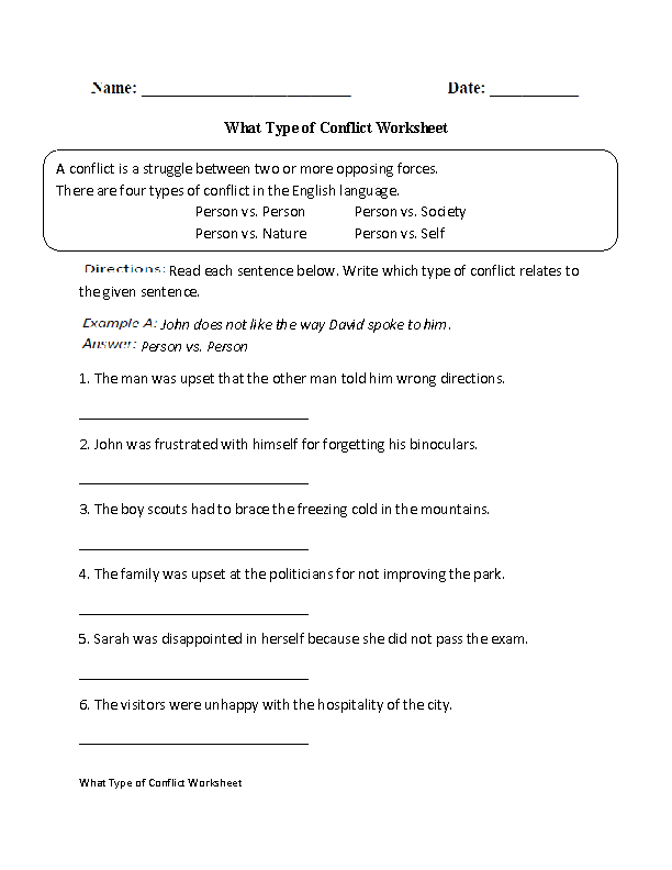 Conflict Worksheets What Type of Conflict Worksheet