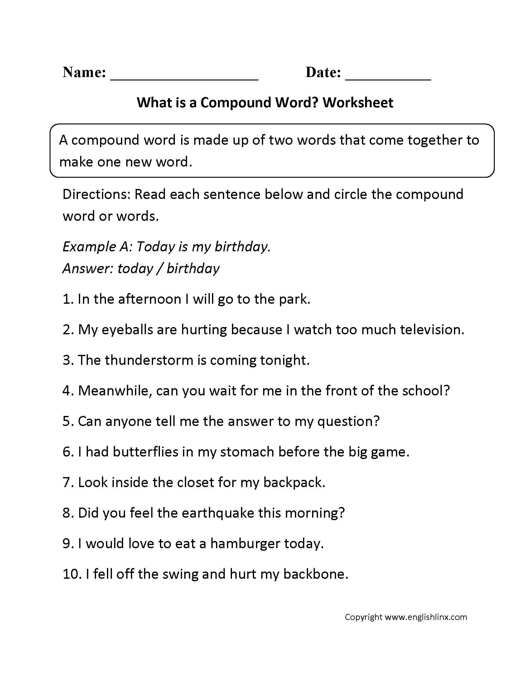 compound words worksheets 5th grade