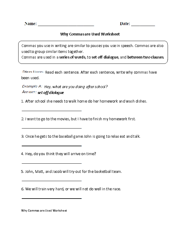 englishlinx com commas worksheets