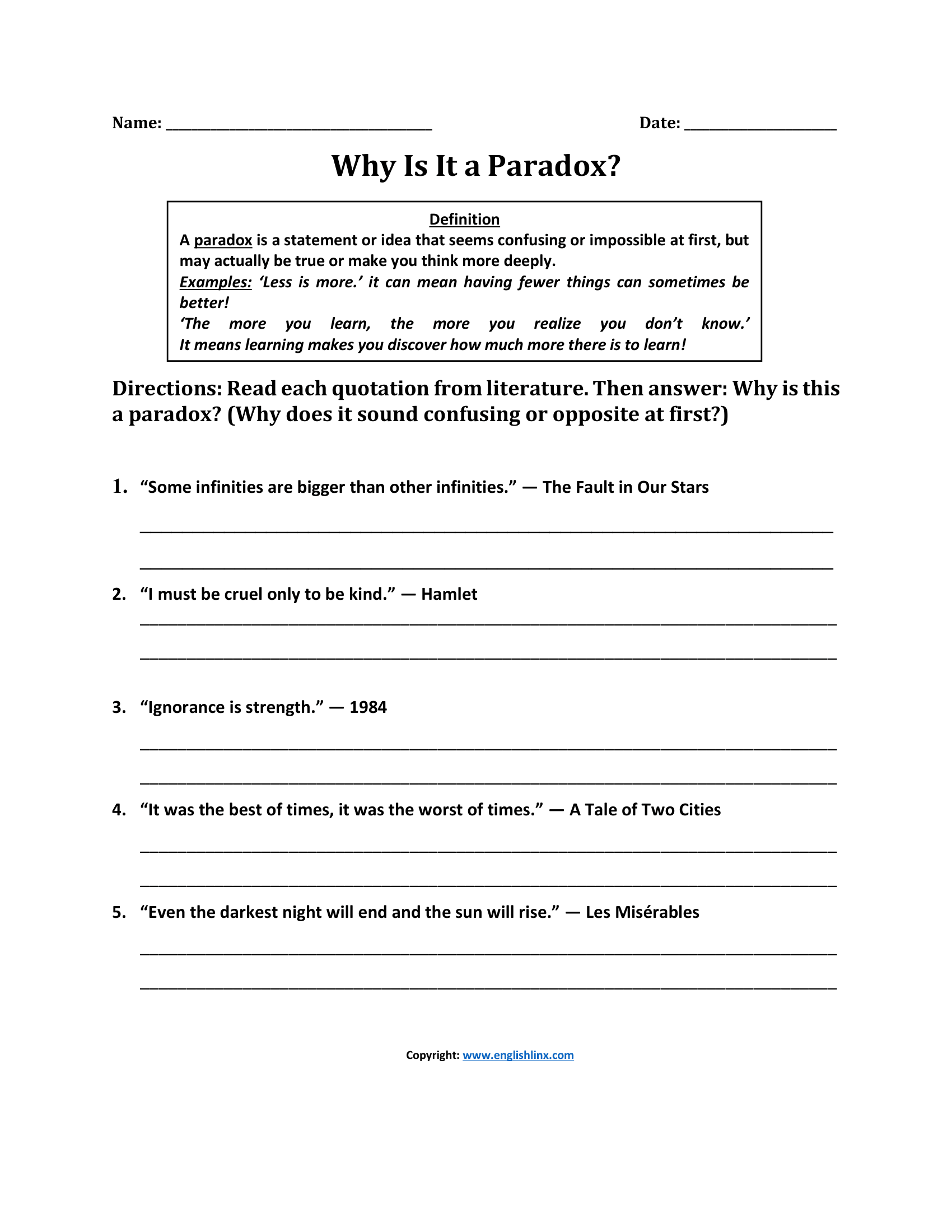 Why is It Paradox Worksheets