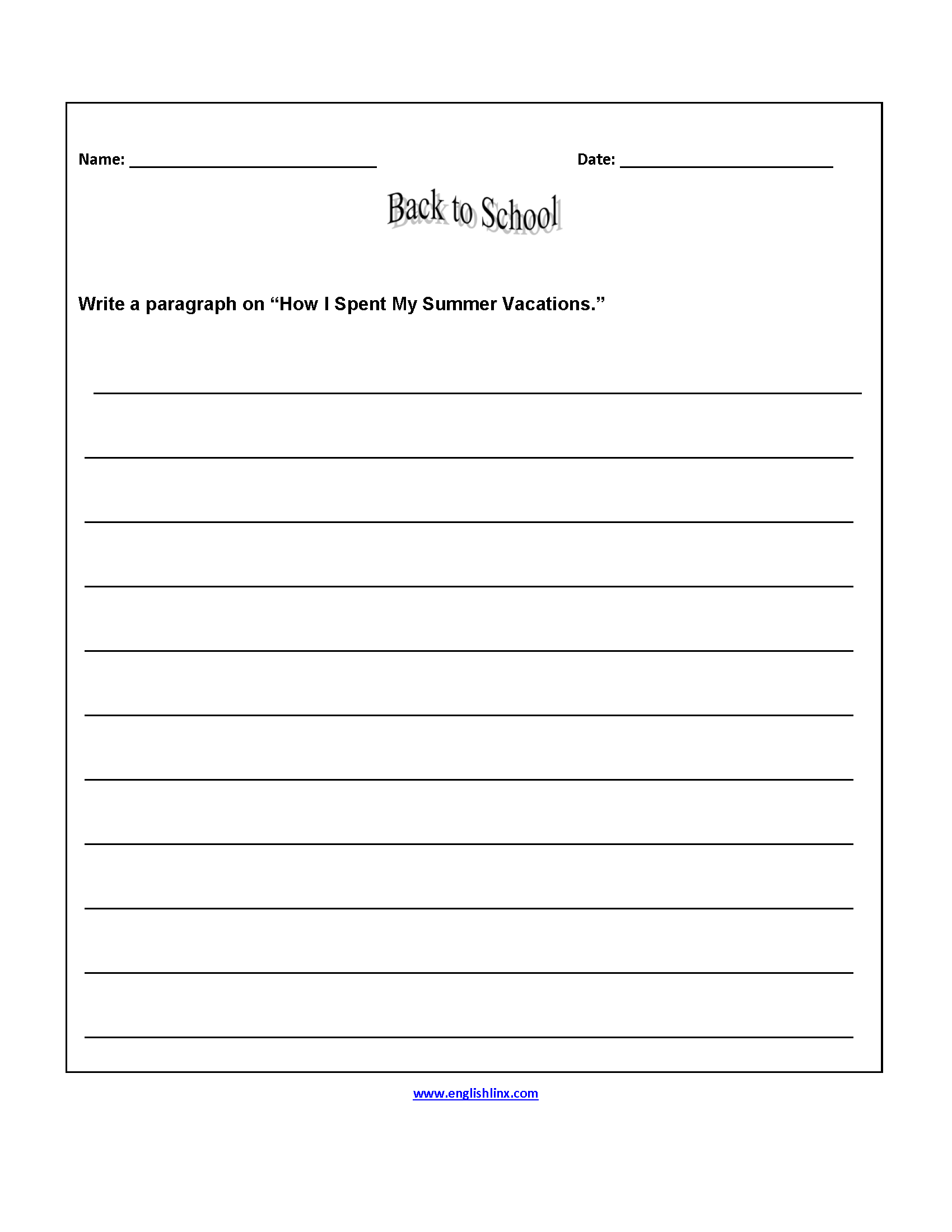 Writing Paragraph Back to School Worksheets