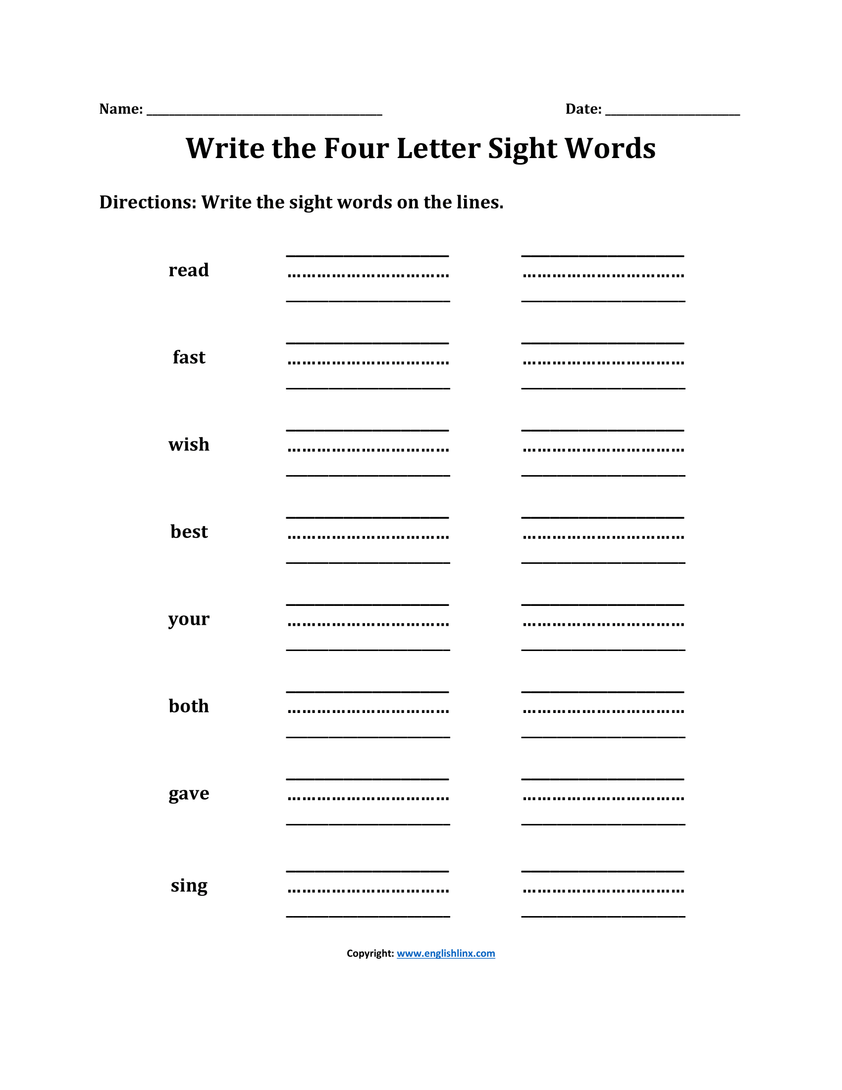 Sight Words Worksheets | Printable Sight Word Practice by Grade