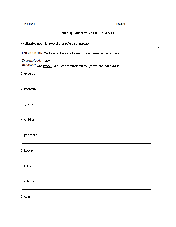 Writing Fun with Collective Nouns Worksheet
