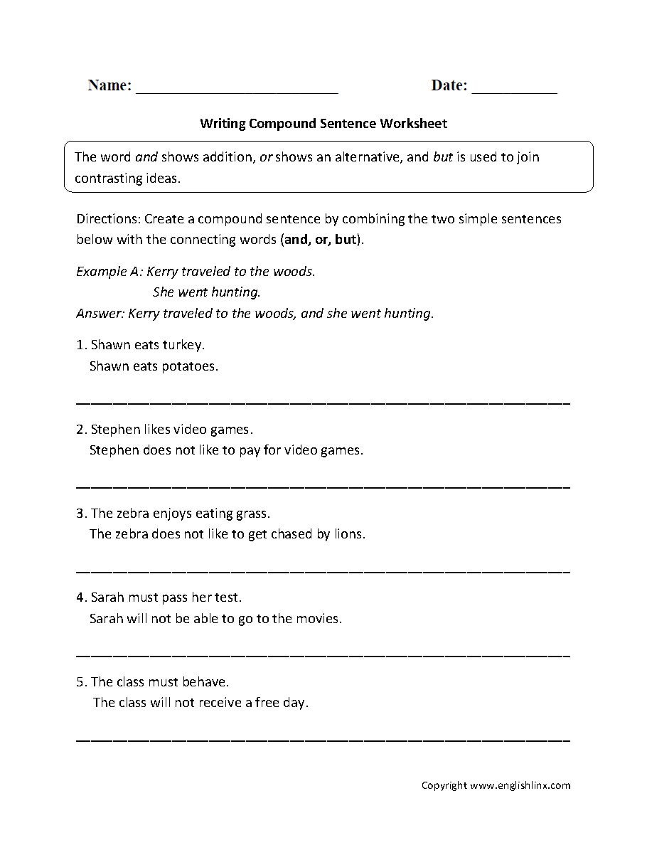 Review Simple Sentence Compound Sentence R Worksheet 6th Grade