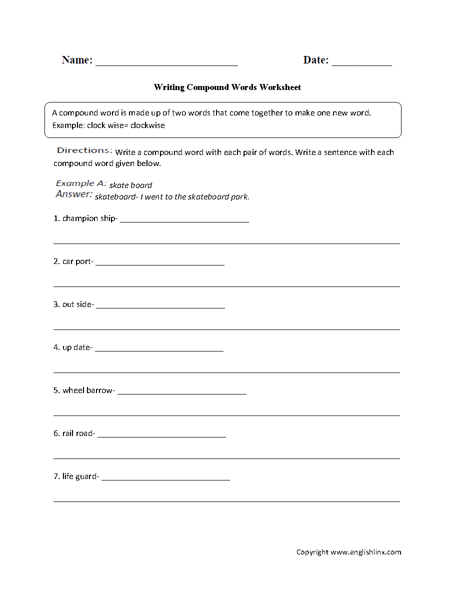 Writing a Compound Word Worksheet