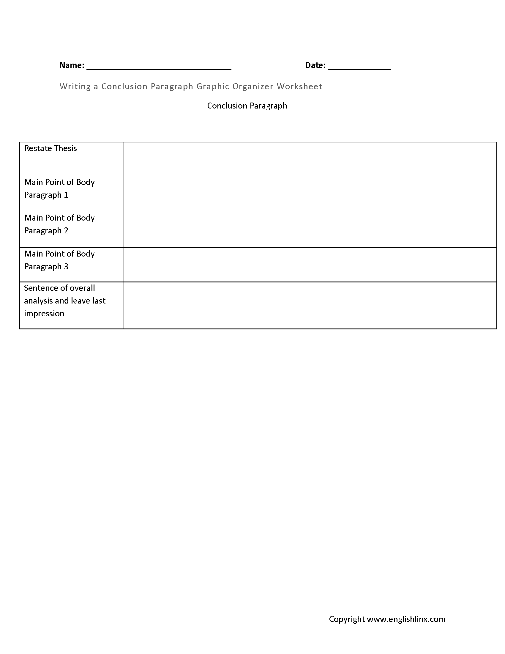 Writing Conclusions Graphic Organizers Worksheets