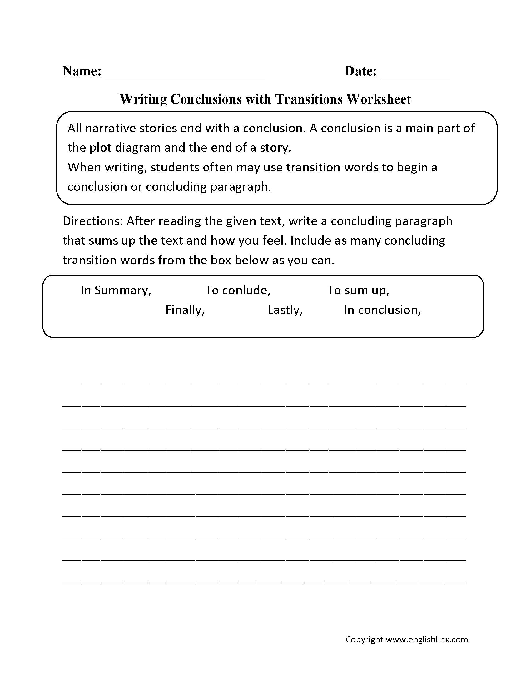 Englishlinx.com | Writing Conclusions Worksheets