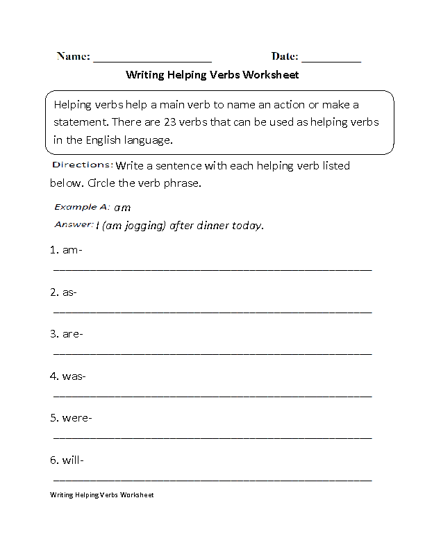 Helping Verbs Worksheet Grade 6