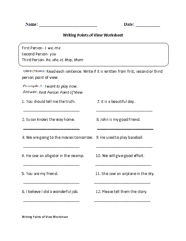 Point of View Worksheet