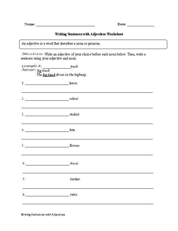 Writing Sentences with Adjective Worksheet