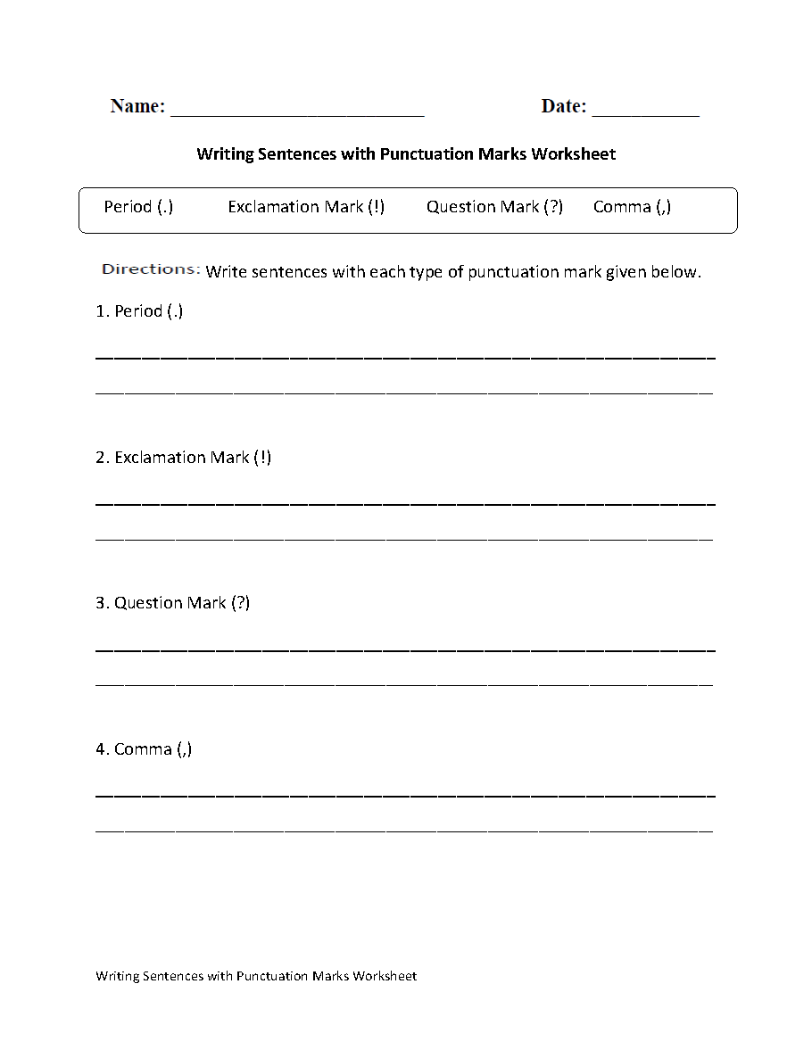 Writing Sentences with Punctuation Worksheet