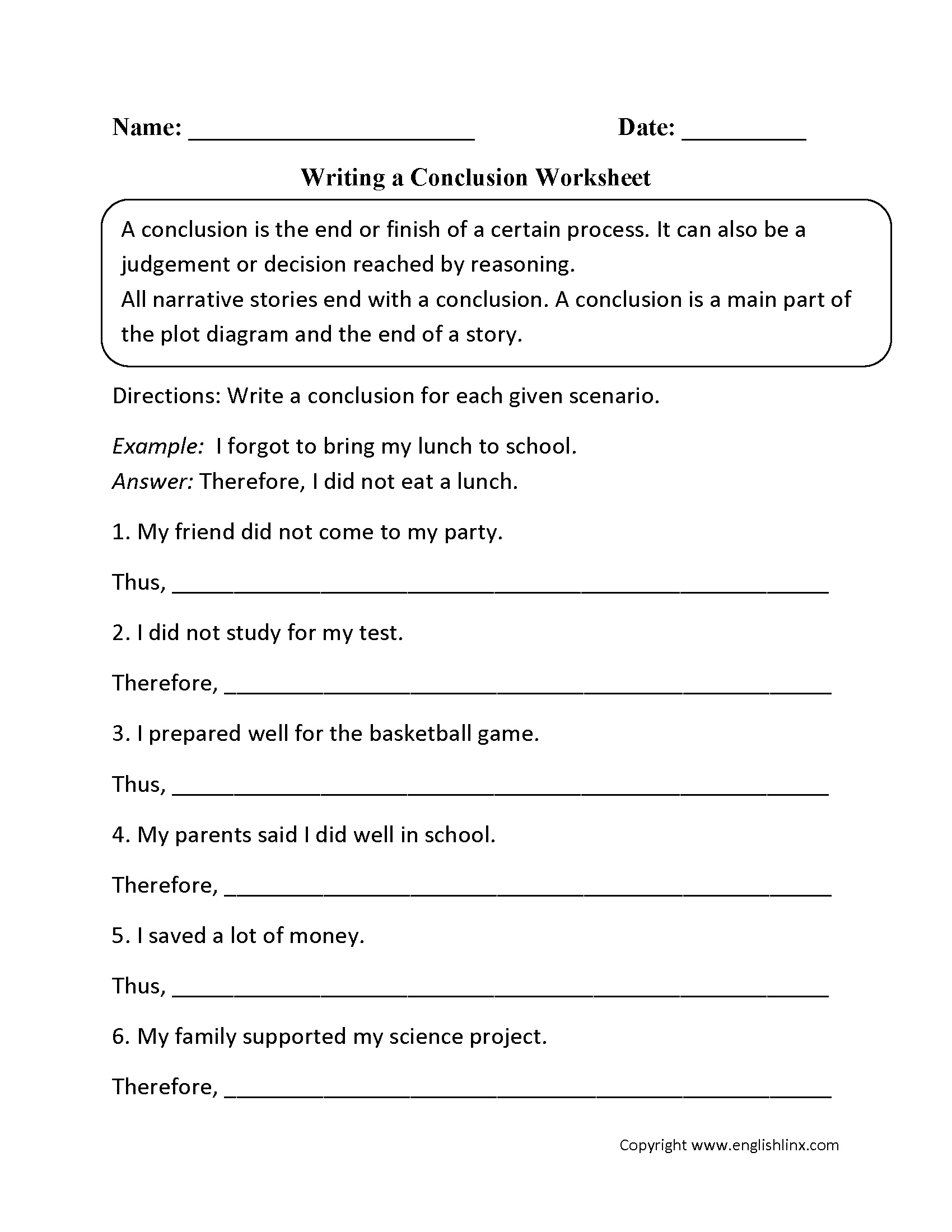 Englishlinx.com | Writing Conclusions Worksheets