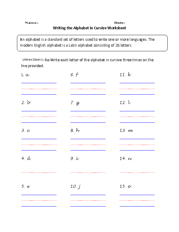 Writing the Alphabet in Cursive Worksheet