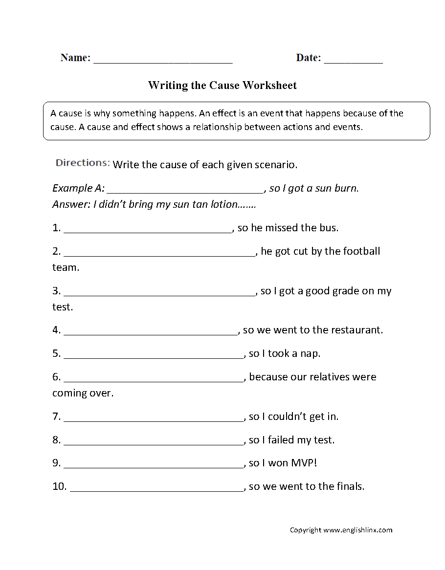 cause and effect writing worksheet