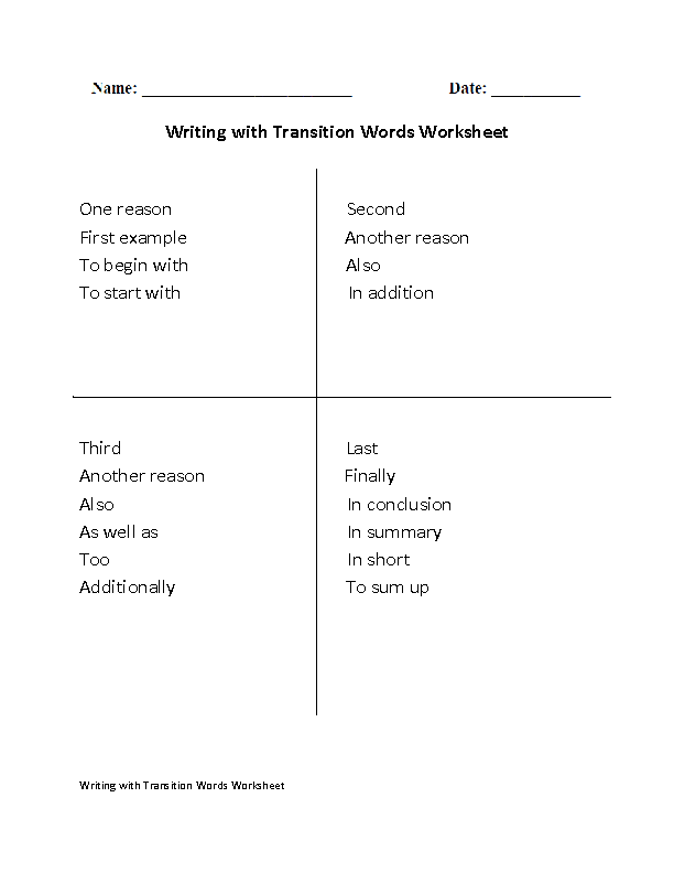 Writing with Transition Words Worksheet