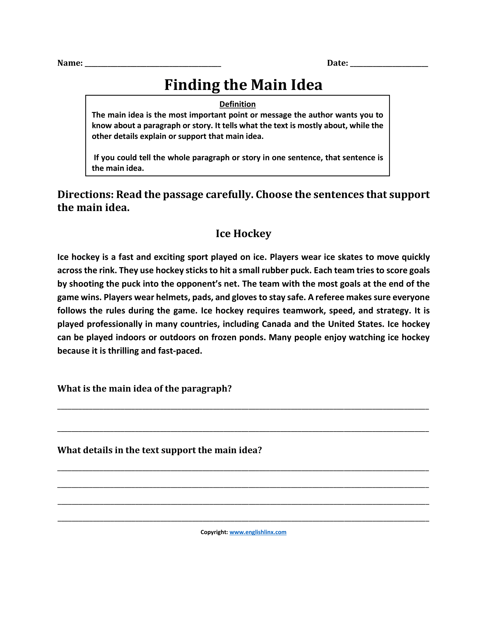 Catch the Main Idea Worksheets