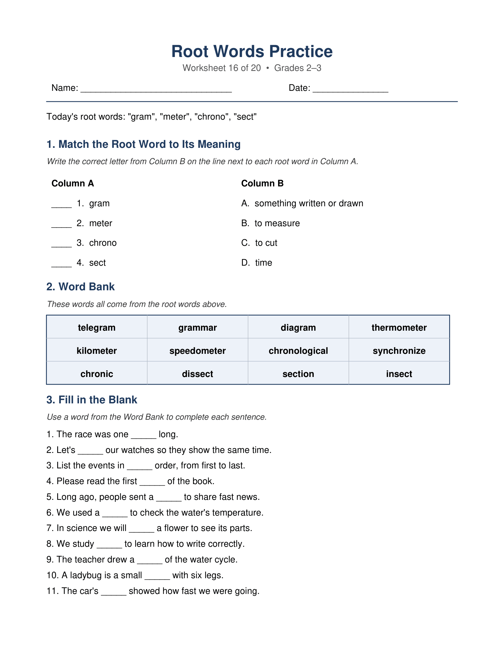 geo therm aqua terr Root Words Worksheets